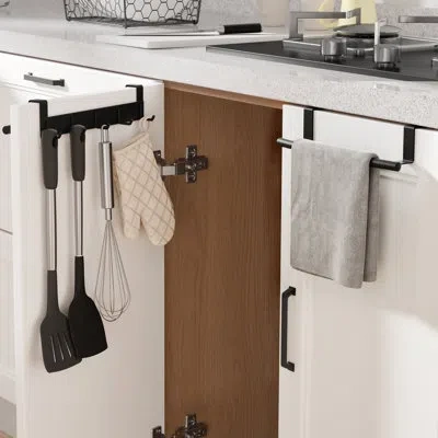 Kes Over-the-door Towel Bar Towel Rack Kitchen Bathroom Over The Cabinet (set Of 2) In Matte Black