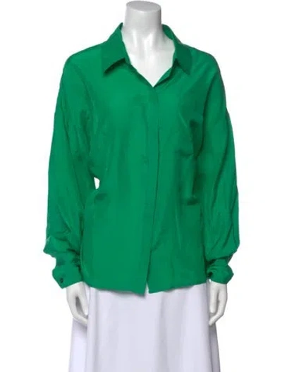 Pre-owned Kes Silk Long Sleeve Button-up Top In Green