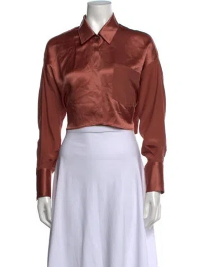 Pre-owned Kes Silk Long Sleeve Button-up Top In Orange