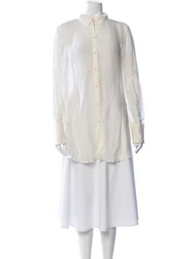 Pre-owned Kes Silk Long Sleeve Button-up Top In White
