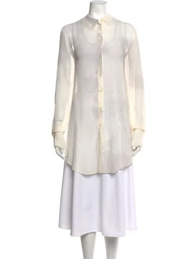 Pre-owned Kes Silk Long Sleeve Button-up Top In White