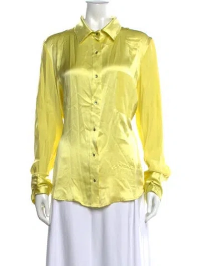 Pre-owned Kes Silk Long Sleeve Button-up Top In Yellow