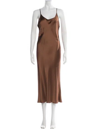 Pre-owned Kes Silk Midi Length Dress In Brown