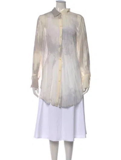 Pre-owned Kes Silk Printed Button-up Top W/ Tags In Neutral