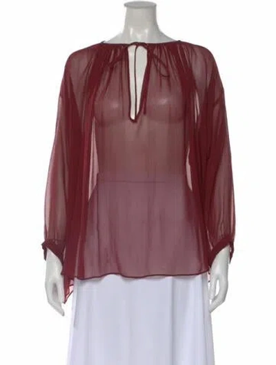 Pre-owned Kes Silk Tie Neck Blouse In Red