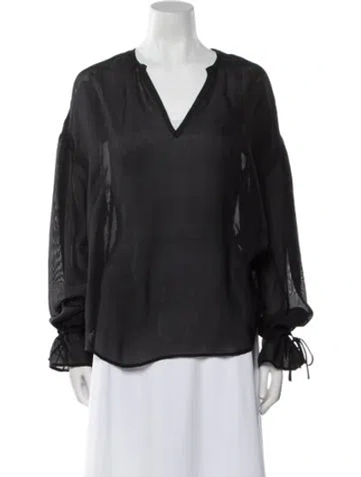 Pre-owned Kes Silk V-neck Blouse In Black
