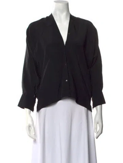 Pre-owned Kes Silk V-neck Blouse In Black