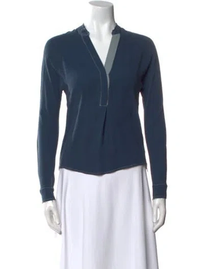 Pre-owned Kes Silk V-neck Top In Blue