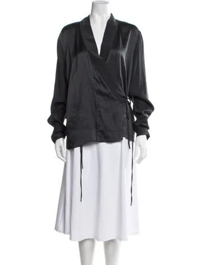 Pre-owned Kes Silk V-neck Top In Gray