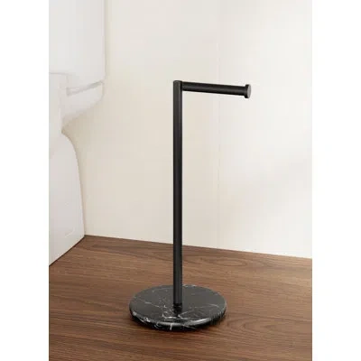 Kes Toilet Paper Holder Stand With Weighted Natural Marble Base With Reverse, 18/8 Stainless Steel Tissu In Stainless Steel;matte Black