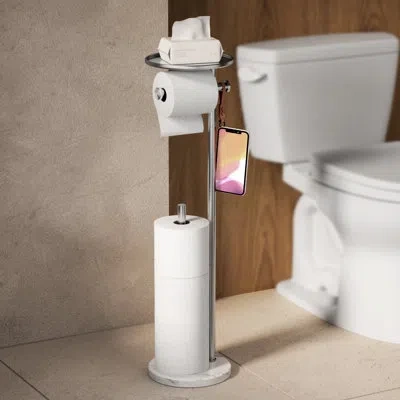 Kes Toilet Paper Holder With Shelf Storage Free Standing Marble Base Brushed Stainless Steel In Stainless Steel;brushed Nickel