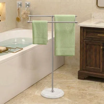 Kes Ttraditional Towel Rack With Marble Base Brushed Finish In Brushed Nickel