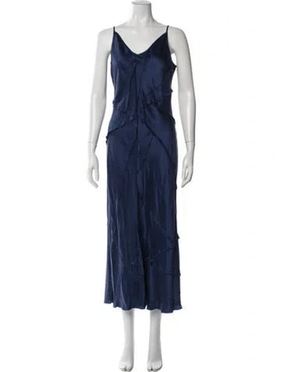 Pre-owned Kes V-neck Long Dress In Blue