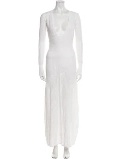 Pre-owned Kes V-neck Long Dress In White