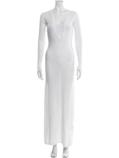 Pre-owned Kes V-neck Long Dress In White