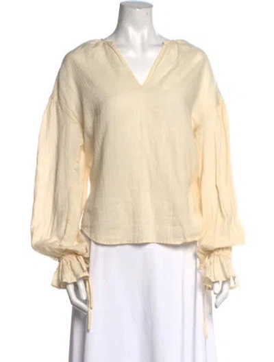 Pre-owned Kes V-neck Long Sleeve Blouse In Neutral