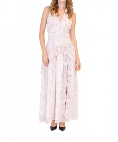 Kestan Lola Halter Maxi Dress In White/purple In Multi