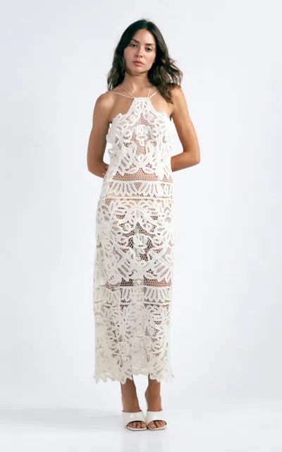 Kettel Atelier Anna Halter Lace Midi Dress In White