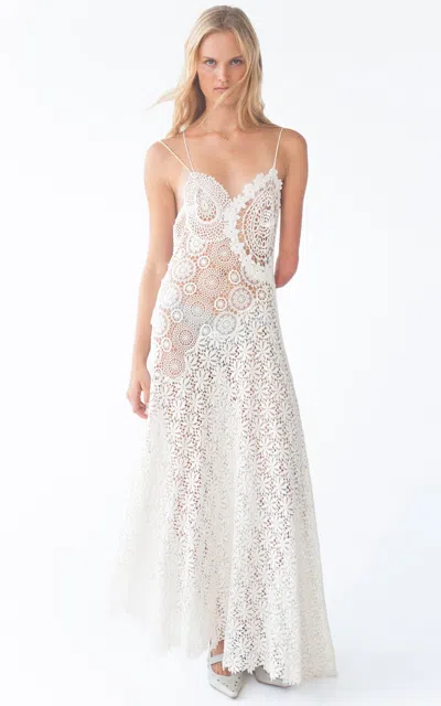 Kettel Atelier Dalia Asymmetric Crochet Maxi Dress In White