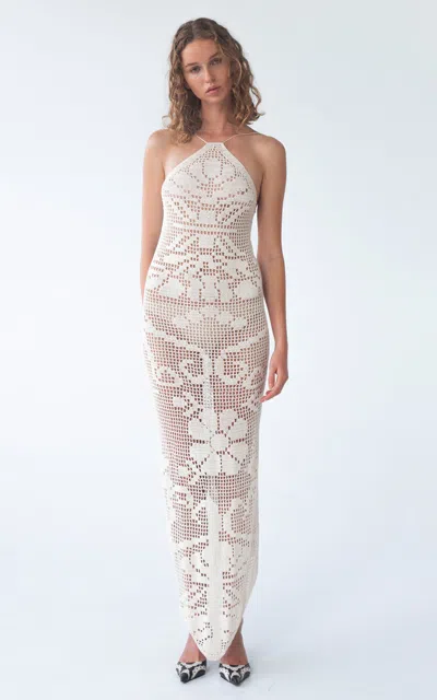 Kettel Atelier Ofelia Halter Crochet Maxi Dress In White