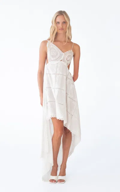 Kettel Atelier Victoria Asymmetric Crochet Mini Dress In White