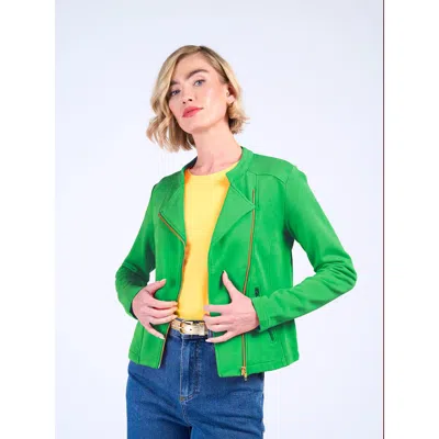 Kettlewell Cropped Biker Jacket In Island Green