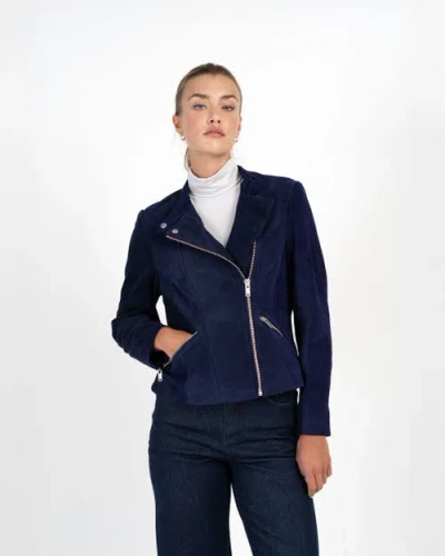 Kettlewell Hudson Suede Biker Jacket In Blue
