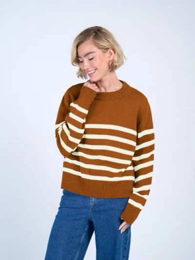 Kettlewell Long Sleeve Boxy Stripe Crew Sweater In Brown