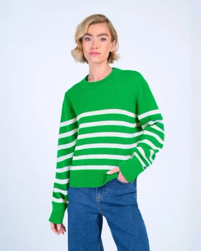 Kettlewell Long Sleeve Boxy Stripe Crew Sweater In Green