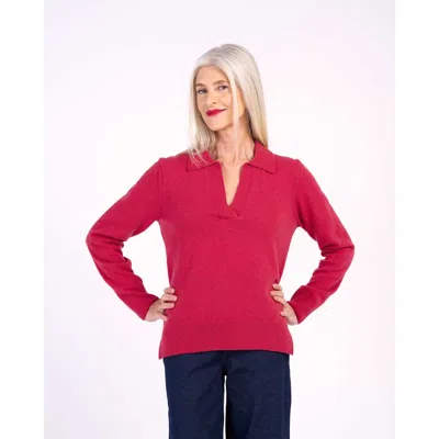 Kettlewell Long Sleeve Collared V-neck Sweater In Red