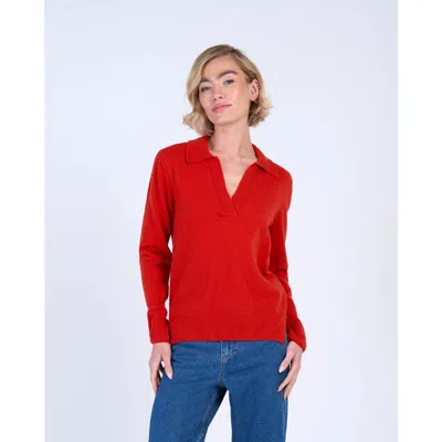 Kettlewell Long Sleeve Collared V-neck Sweater In Red
