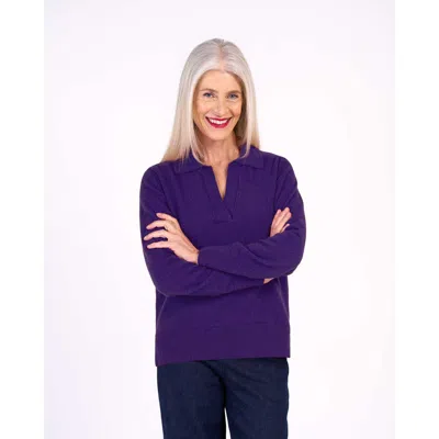 Kettlewell Long Sleeve Collared V-neck Sweater In Blue