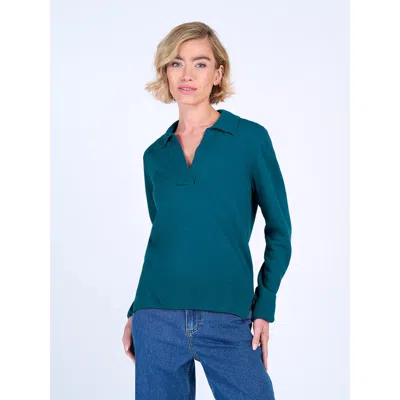 Kettlewell Long Sleeve Collared V-neck Sweater In Blue