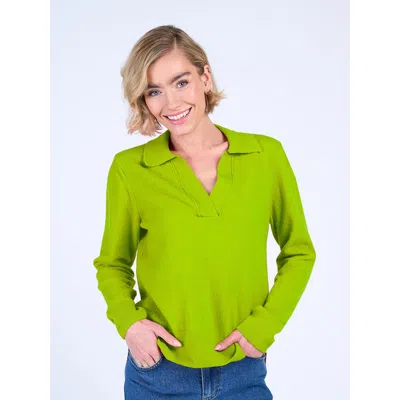 Kettlewell Long Sleeve Collared V-neck Sweater In Green