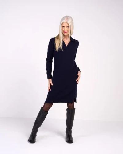 Kettlewell Trophy Neck Wool Shirt Dress In Blue