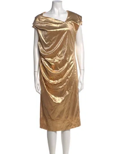 Pre-owned Kevan Hall Cowl Neck Midi Length Dress In Neutrals