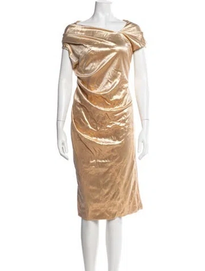 Pre-owned Kevan Hall Off-the-shoulder Knee-length Dress In Neutrals