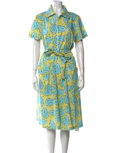 Pre-owned Kevan Hall Paisley Print Midi Length Dress W/ Tags In Blue