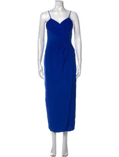 Pre-owned Kevan Hall V-neck Long Dress In Blue