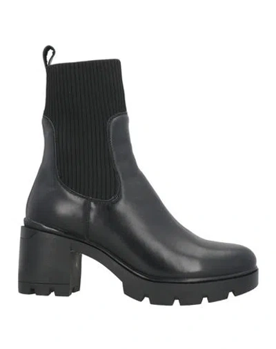 Keys Woman Ankle Boots Black Size 8 Textile Fibers, Leather