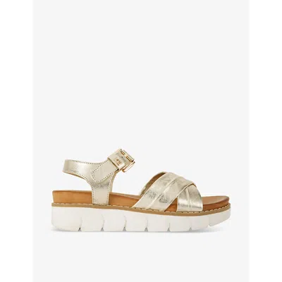 Kg Kurt Geiger Womens Gold Ruella Cross-strap Flat Leather Sandals