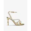 KG KURT GEIGER KG KURT GEIGER WOMENS GOLD SAVANNA EMBELLISHED FAUX PATENT-LEATHER SANDALS