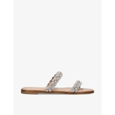 Kg Kurt Geiger Womens Silver Riley Crytal-embellished Braided Woven Sandals