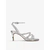 Kg Kurt Geiger Womens Silver Savanna Low Crystal-embellished Heeled Woven Sandals In Silver