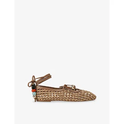 Kg Kurt Geiger Womens Beige Comb Norah Bead Leather Ballet Flats Eur 39 / 6 Uk In Brown