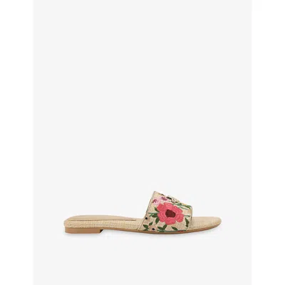 Kg Kurt Geiger Womens Beige Comb Rosetta Embroidered Flat Raffia Sandals Eur 40 / 7 Uk In Nude