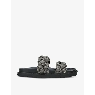 Kg Kurt Geiger Womens Black Rath Bling Braided Vegan-leather Slides
