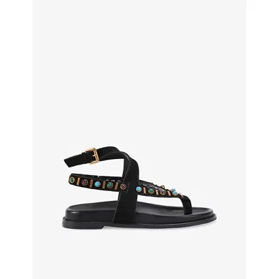 Kg Kurt Geiger Womens Black Ronny Flat Suede Sandals Eur 37 / 4 Uk