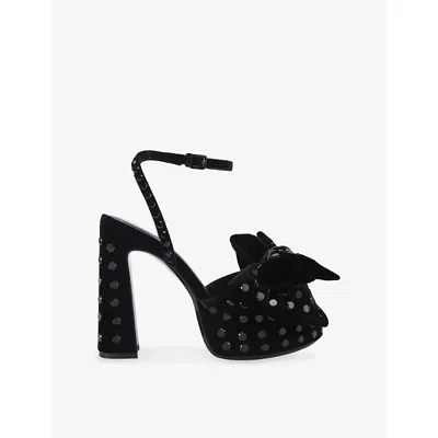 Kg Kurt Geiger Womens Black Style Stud Faux-leather Heeled Sandals Eur 39 / 6 Uk