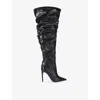 Kg Kurt Geiger Womens Black Tigerlilly Leather Heeled Knee-high Boots Eur 40 / 7 Uk In Black